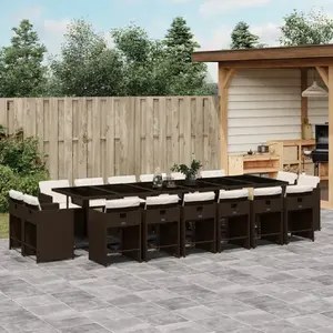 vidaXL Ensemble à manger de jardin et coussins 17 pcs marron rotin pas cher