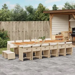 vidaXL Ensemble à manger de jardin et coussins 17 pcs beige pas cher