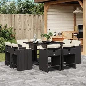 vidaXL Ensemble à manger de jardin 9pcs coussins noir résine tressée pas cher