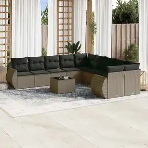 vidaXL Salon de jardin 11 pcs avec coussins gris clair résine tressée pas cher