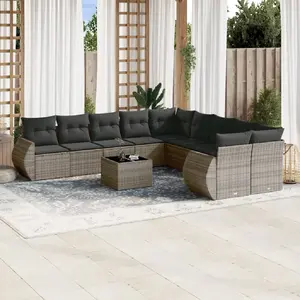 vidaXL Salon de jardin avec coussins 10 pcs gris résine tressée pas cher