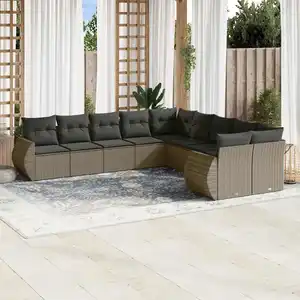 vidaXL Salon de jardin avec coussins 10 pcs gris clair résine tressée pas cher