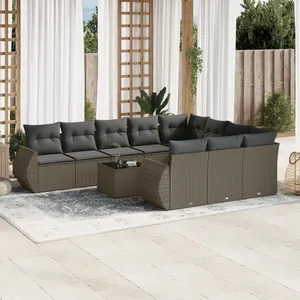 vidaXL Salon de jardin 11 pcs avec coussins gris clair résine tressée pas cher
