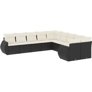 vidaXL Salon de jardin 10 pcs avec coussins noir résine tressée pas cher