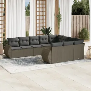 vidaXL Salon de jardin avec coussins 10 pcs gris clair résine tressée pas cher
