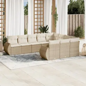 vidaXL Salon de jardin avec coussins 10 pcs beige résine tressée pas cher