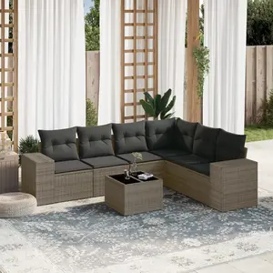 vidaXL Salon de jardin avec coussins 7 pcs gris résine tressée pas cher