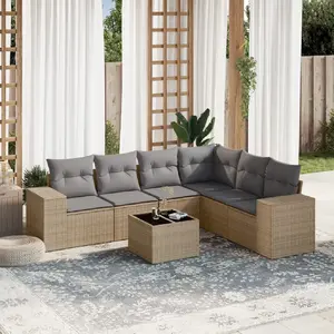 vidaXL Salon de jardin avec coussins 7 pcs beige résine tressée pas cher