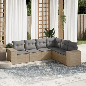 vidaXL Salon de jardin avec coussins 6 pcs beige résine tressée pas cher