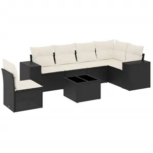 vidaXL Salon de jardin 7 pcs avec coussins noir résine tressée pas cher
