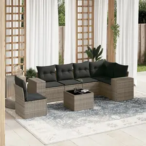 vidaXL Salon de jardin avec coussins 7 pcs gris résine tressée pas cher