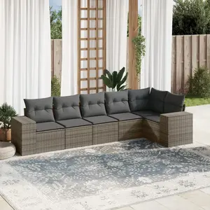 vidaXL Salon de jardin 6 pcs avec coussins gris résine tressée pas cher
