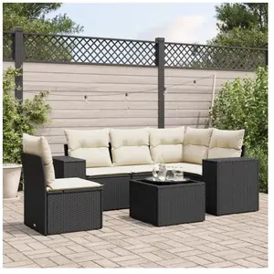 vidaXL Salon de jardin 6 pcs avec coussins noir résine tressée pas cher