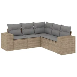 vidaXL Salon de jardin avec coussins 5 pcs beige résine tressée pas cher