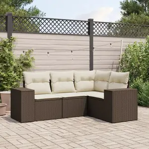 vidaXL Salon de jardin 4 pcs avec coussins marron résine tressée pas cher
