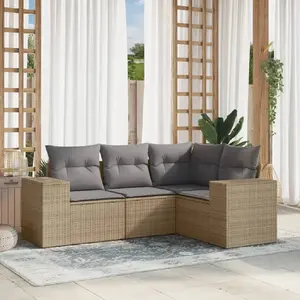 vidaXL Salon de jardin avec coussins 4 pcs beige résine tressée pas cher