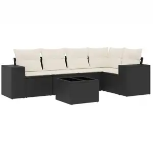vidaXL Salon de jardin 6 pcs avec coussins noir résine tressée pas cher