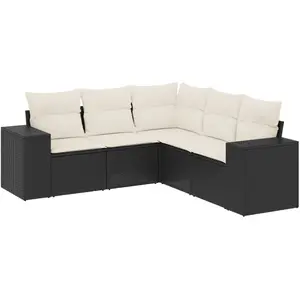 vidaXL Salon de jardin 5 pcs avec coussins noir résine tressée pas cher
