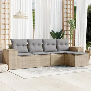 vidaXL Salon de jardin avec coussins 5 pcs beige résine tressée pas cher