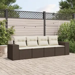 vidaXL Salon de jardin 4 pcs avec coussins marron résine tressée pas cher