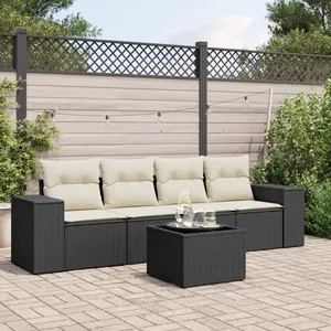 Comparateur de prix : vidaXL Salon de jardin 5 pcs avec coussins noir résine tressée