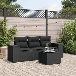 vidaXL Salon de jardin 4 pcs avec coussins noir résine tressée pas cher