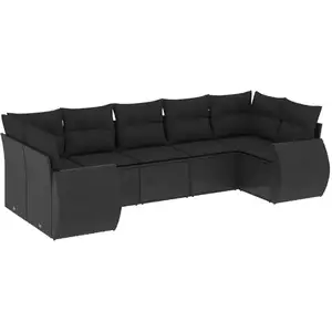 vidaXL Salon de jardin 7 pcs avec coussins noir résine tressée pas cher
