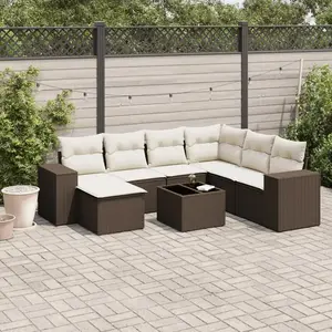 vidaXL Salon de jardin 8 pcs avec coussins marron résine tressée pas cher