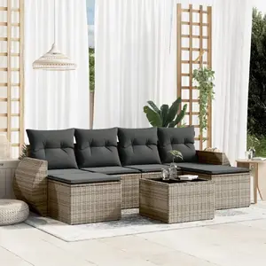 vidaXL Salon de jardin avec coussins 7 pcs gris résine tressée pas cher
