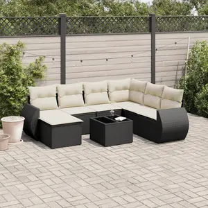 vidaXL Salon de jardin 8 pcs avec coussins noir résine tressée pas cher