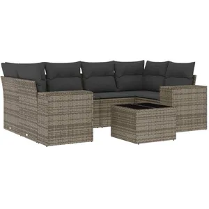 vidaXL Salon de jardin avec coussins 7 pcs gris résine tressée pas cher