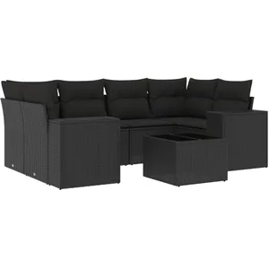 vidaXL Salon de jardin 7 pcs avec coussins noir résine tressée pas cher