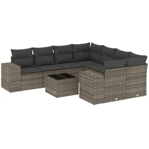 vidaXL Salon de jardin 9 pcs avec coussins gris résine tressée pas cher