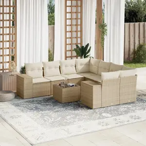 vidaXL Salon de jardin avec coussins 9 pcs beige résine tressée pas cher