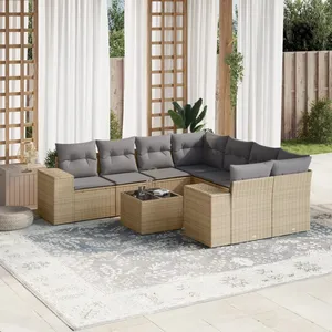 vidaXL Salon de jardin avec coussins 9 pcs beige résine tressée pas cher