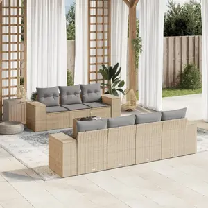 vidaXL Salon de jardin avec coussins 8 pcs beige résine tressée pas cher