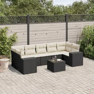 vidaXL Salon de jardin 8 pcs avec coussins noir résine tressée pas cher