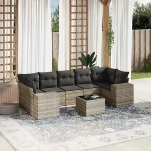 vidaXL Salon de jardin 8 pcs avec coussins gris clair résine tressée pas cher