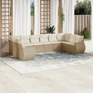 vidaXL Salon de jardin avec coussins 10 pcs beige résine tressée pas cher