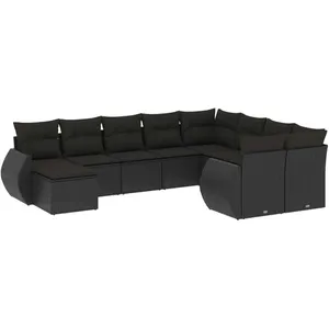 vidaXL Salon de jardin 10 pcs avec coussins noir résine tressée pas cher