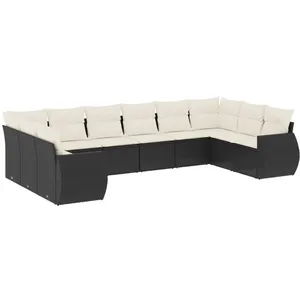 vidaXL Salon de jardin 10 pcs avec coussins noir résine tressée pas cher
