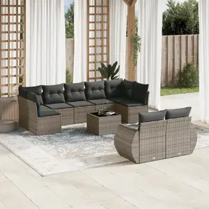 vidaXL Salon de jardin avec coussins 10 pcs gris résine tressée pas cher