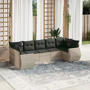 vidaXL Salon de jardin avec coussins 7 pcs gris clair résine tressée pas cher