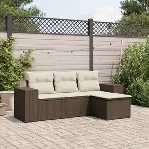 vidaXL Salon de jardin 4 pcs avec coussins marron résine tressée pas cher