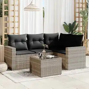 vidaXL Salon de jardin 5 pcs avec coussins gris clair résine tressée pas cher