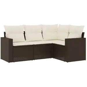 vidaXL Salon de jardin 4 pcs avec coussins marron résine tressée pas cher