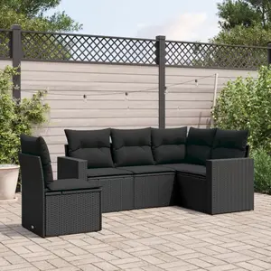 vidaXL Salon de jardin 5 pcs avec coussins noir résine tressée pas cher