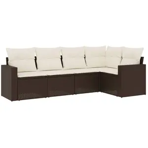 vidaXL Salon de jardin avec coussins 5 pcs marron résine tressée pas cher