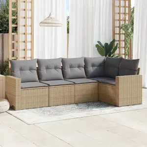 vidaXL Salon de jardin avec coussins 5 pcs beige résine tressée pas cher