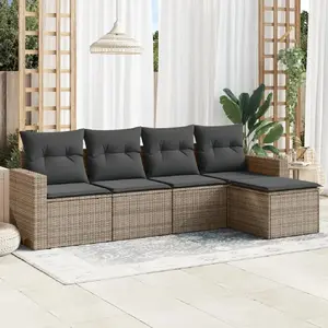 vidaXL Salon de jardin 5 pcs avec coussins gris résine tressée pas cher